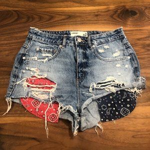 Garage Ribbed Red and Blue Bandana Jean Shorts, Size 07